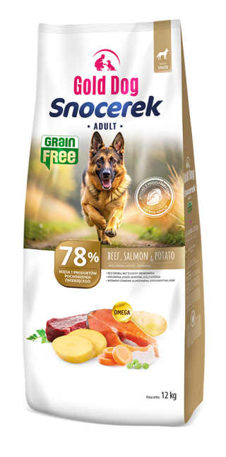 Gold Dog Snocerek Grain Free Beef ,Salmon & Potato 12kg Medium end Large Breeds