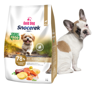 Gold Dog Snocerek Grain Free dla Buldoga Beef ,Salmon & Potato 4kg Small Breeds