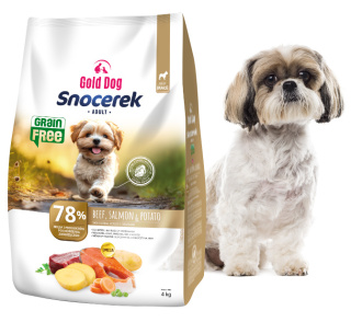 Gold Dog Snocerek Grain Free dla Shih Tzu Beef ,Salmon & Potato 4kg Small Breeds