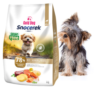 Gold Dog Snocerek Grain Free dla Yorka Beef ,Salmon & Potato 4kg Small Breeds