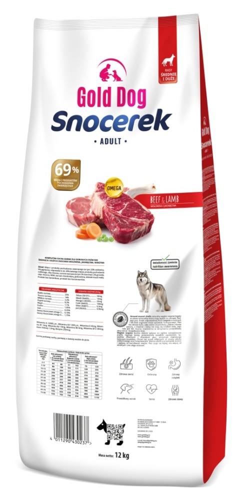 Karma dla psa Gold Dog Snocerek Sensitive Beef & Lamb 12kg Medium and Large Breeds Wołowina , Jagnięcina bez kurczaka