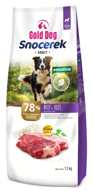 Karma dla psa Gold Dog Snocerek Sensitive Beef & Rice 12kg Medium end Large Breeds Wołowina , Ryż bez kurczaka