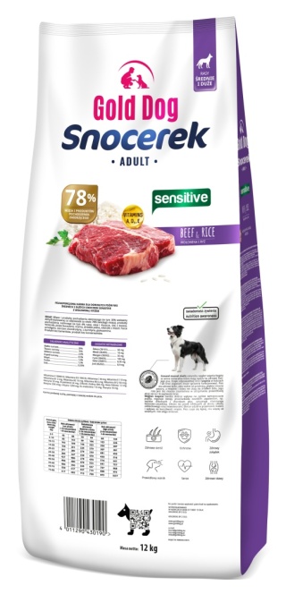 Karma dla psa Gold Dog Snocerek Sensitive Beef & Rice 12kg Medium end Large Breeds Wołowina , Ryż bez kurczaka