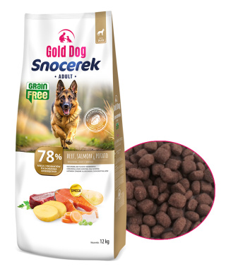 Gold Dog Snocerek Grain Free Beef ,Salmon & Potato 12kg Medium end Large Breeds