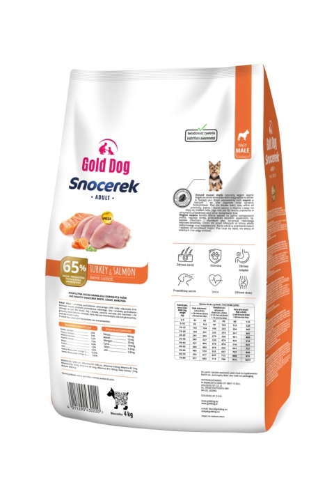 Karma dla psa Gold Dog Snocerek Turkey & Salmon Small Breeds 4kg Indyk , Łosoś bez kurczaka