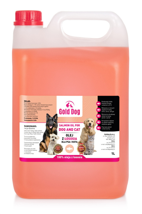 Olej z Łososia 5l dla psa i kota Gold Dog Olej z Łososia 5l dla psa i kota Gold Dog